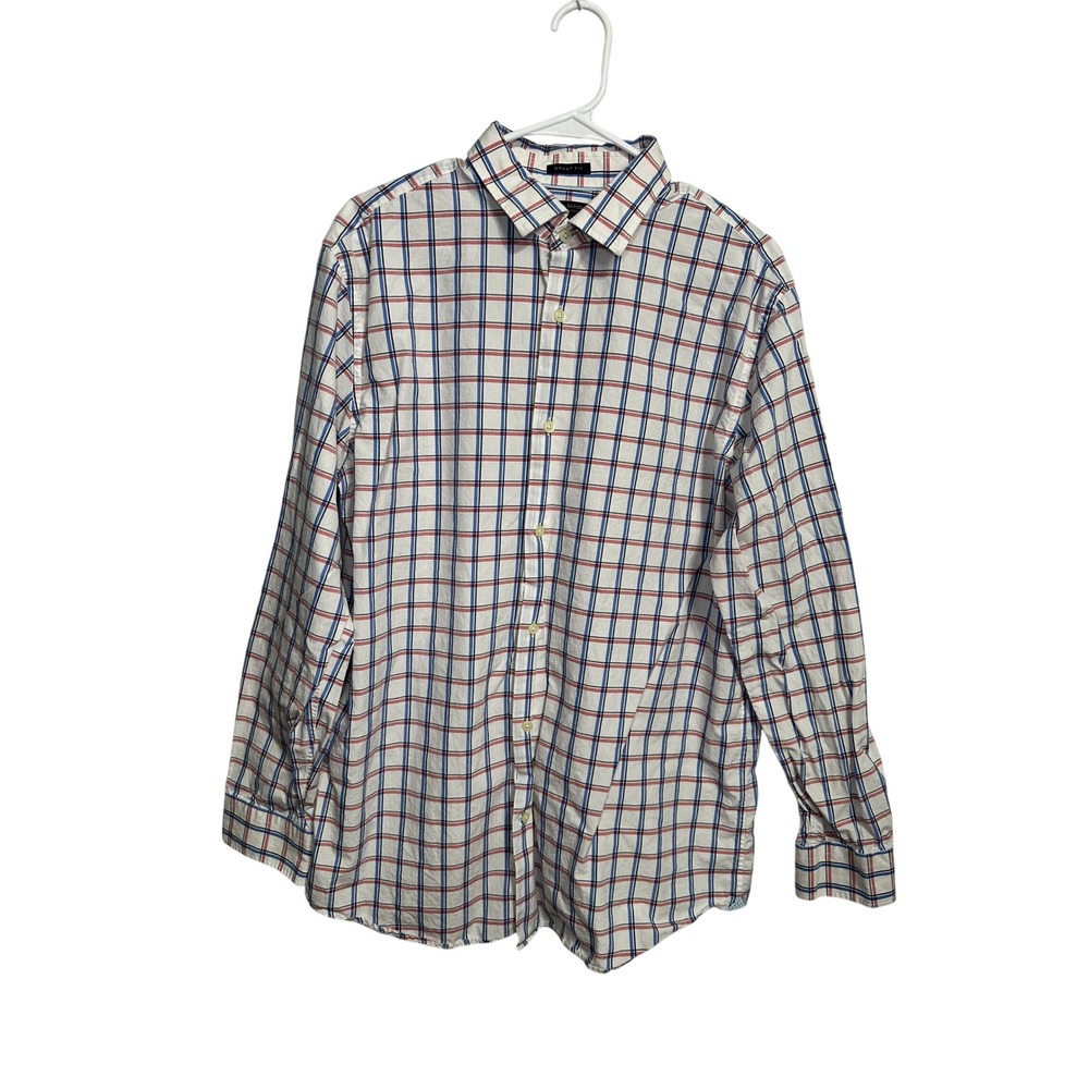 Banana Republic Mens XL Supima Cotton Plaid Button Down Shirt White Red